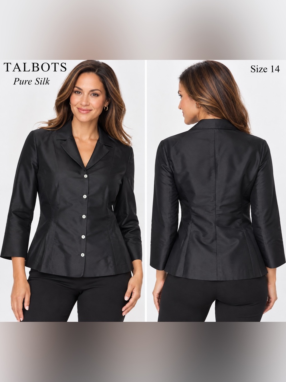 Talbots Black Silk Tailored Peplum Blazer